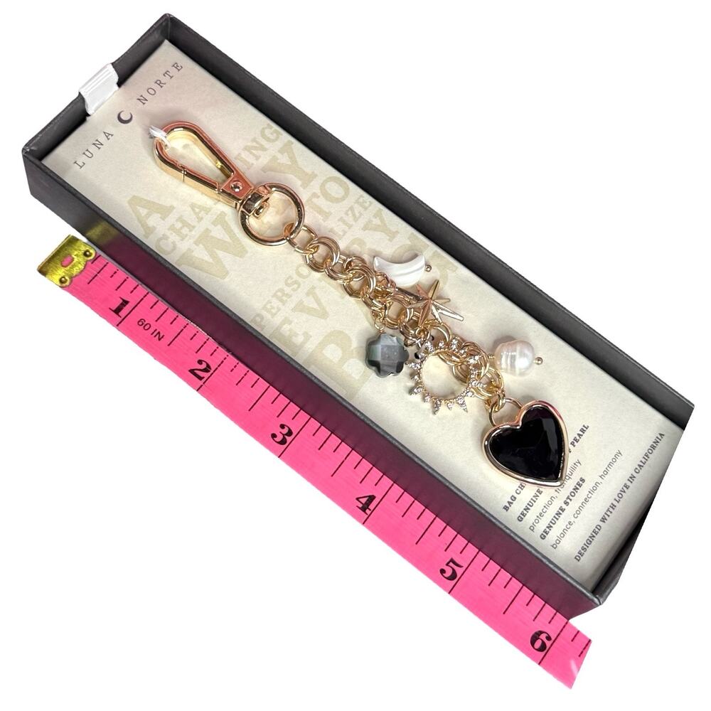 Luna Norte Mother Of Pearl Bag Charm Key Ring Clip Genuine Stone Moon Star Gold - Picture 4 of 8
